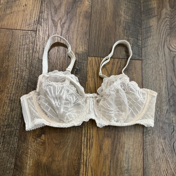 Dorina Other - Dorina White Lace Sheer Mesh Underwire Bra 36D Floral Unlined Fairy Wedding